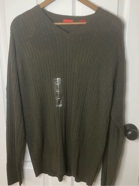 NWT cable knit sweater v-neck olive green size L Izod